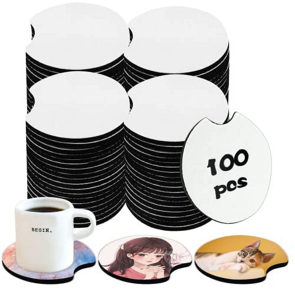100 PCS Sublimation Blank Car Coasters, 2.75 in Circular Opening